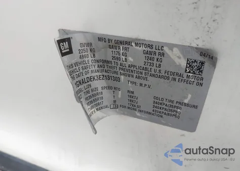 2014 Chevrolet Equinox Ltz z USA, uszkodzony, nr VIN 1GNALDEK3EZ131303